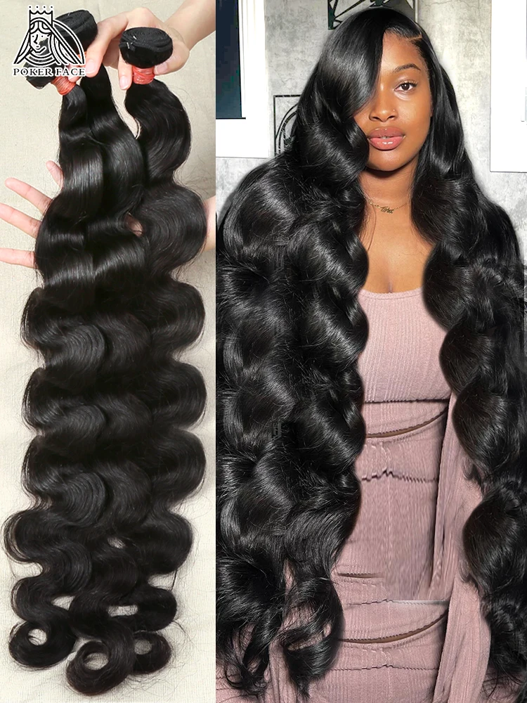 POKER Body Wave Human Hair Bundles Brazilian Hair Water Wavy Weave Human Hair Natural Black Remy Hair Extension For Women