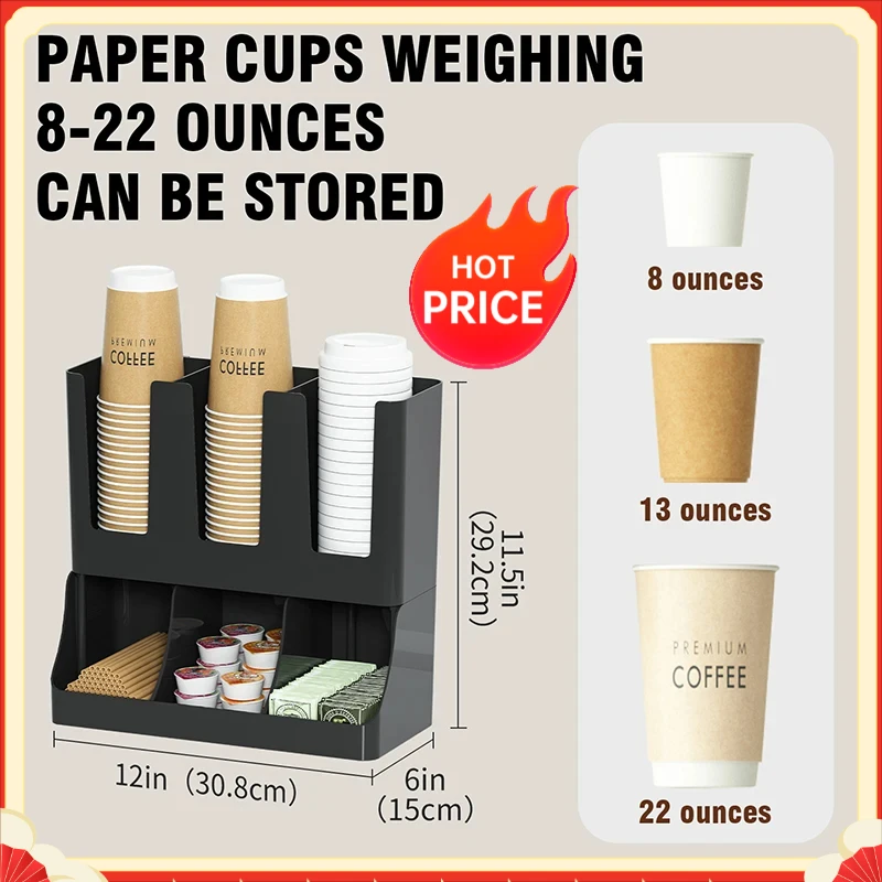 Organizzatore Verticale a 6 Scomparti per Condimenti e Tazze da Caffè per Sala Pausa, Contenitore per Tazze e Coperchi per Sala Pausa, Ufficio, Casa