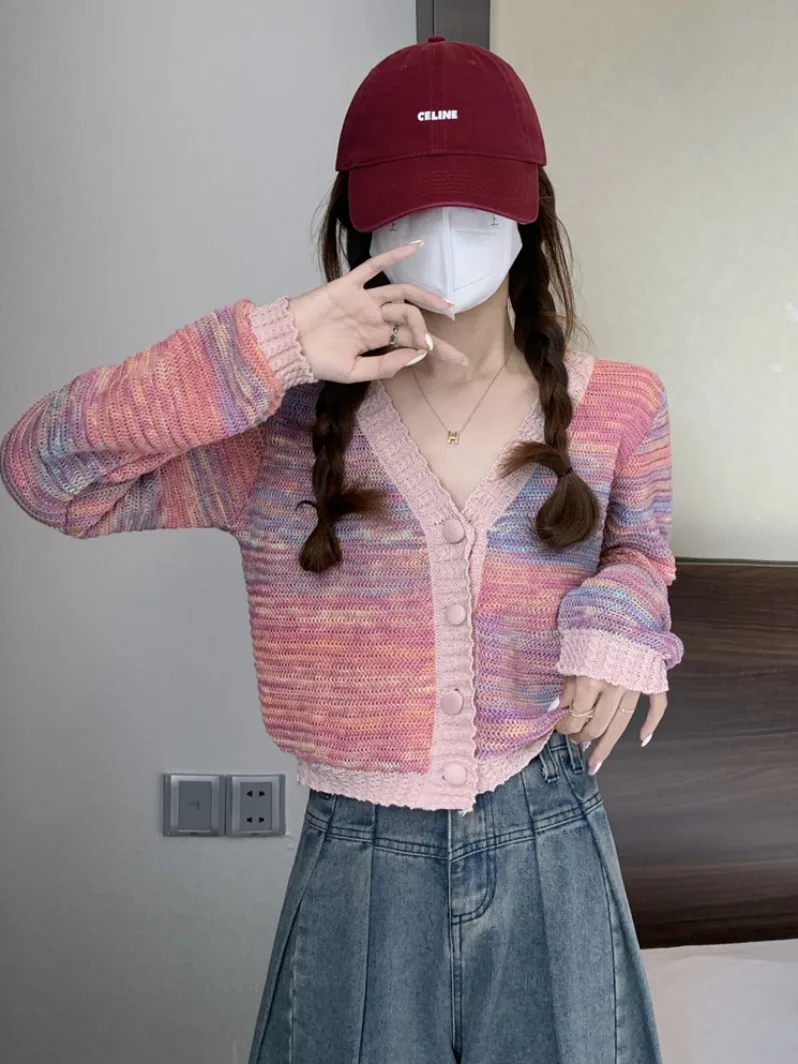 Dopne Color Blo V-Ne سترة مشغولة من الصوف سترة المرأة الخريف الشتاء ort لينة الحلو Sle فضفاضة تناسب طويلة Sve