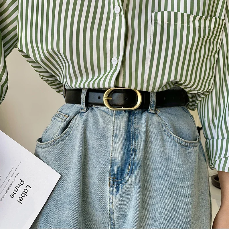 Women Belts Pu Leather Simple Metal Buckle Belt Girls Dress Jean Pants Waistband Belt