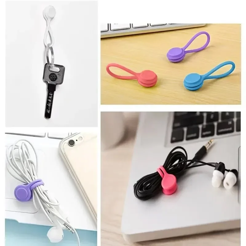 VIKEFON Reusable Magnetic Cable Ties Cord Organizer Silicone Magnetic Cord Ties for Bundling Stuff Book Marker Fridge Magnets