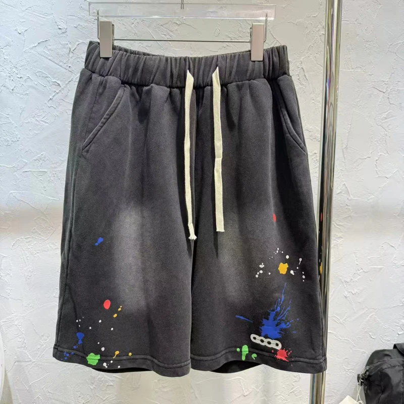

Splashing Ink Painting Graffiti Goodbrand Shorts Jorts Black Vintage Washd Shortpants Men Women Drawstring Loose Short Pants