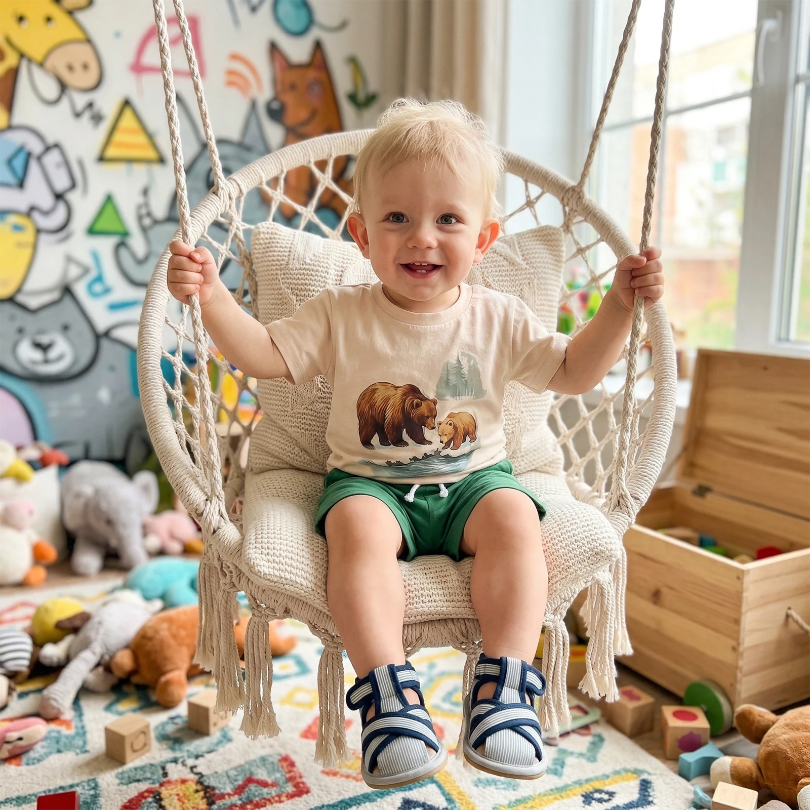 Kids Baby Boy Summer Casual Outfit Casual Bear Fish Duck Print Short Sleeve Crew Neck T-shirt and Shorts 2Pcs Set