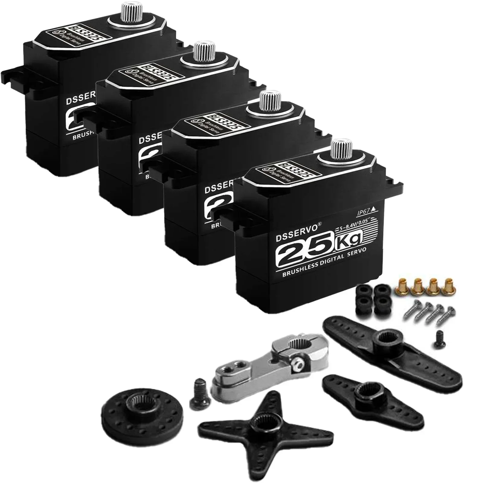 4 pces servo digital 25kg motor de metal bls3325 180/270/360 7.4v à prova dip67 água ip67 alta velocidade sem escova para 1:8 1:10 1:12 rc carro robô