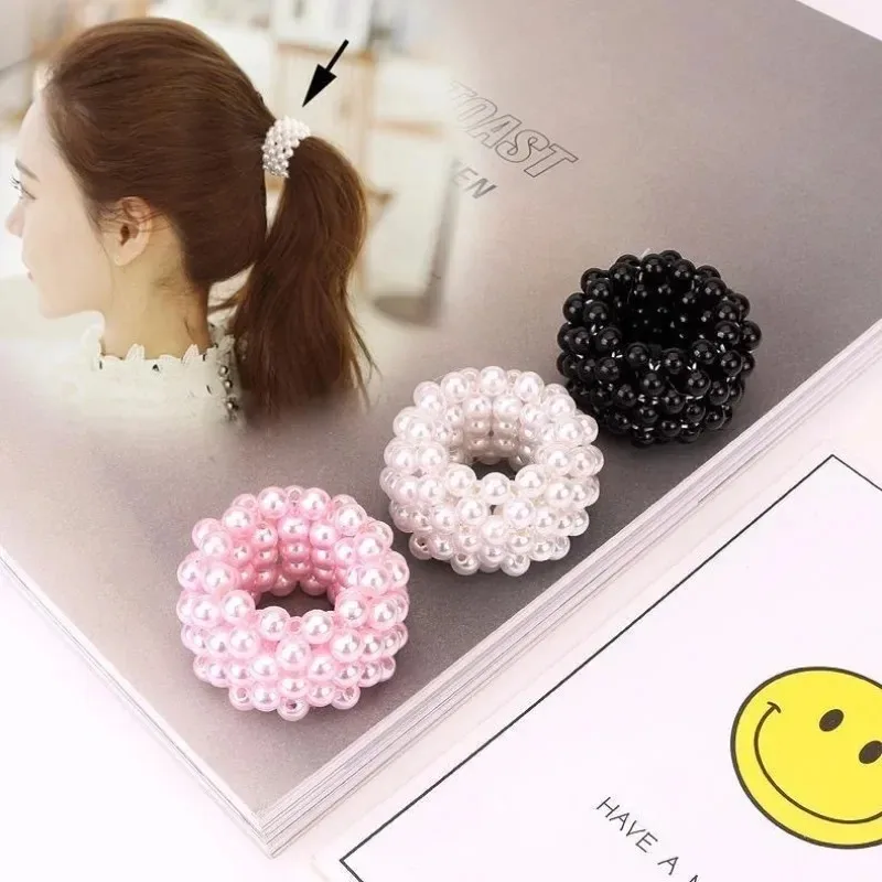 

Korean Version of Fresh Ponytail Rubber Headband, Fashionable Handmade Imitation Pearl Beaded Hair Band Headrope Wholesale