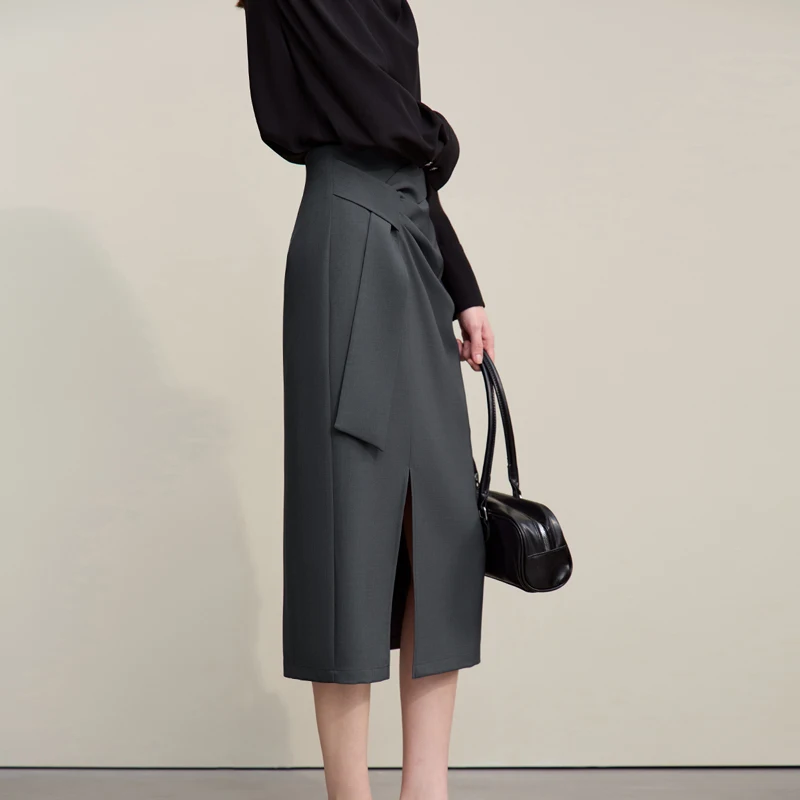 Amii Women's Skirt 2026 Autumn New H-Line Elegant Anti-wrinkle Split Skirt Solid Mid-length Versatile Woman Clothes 12621005