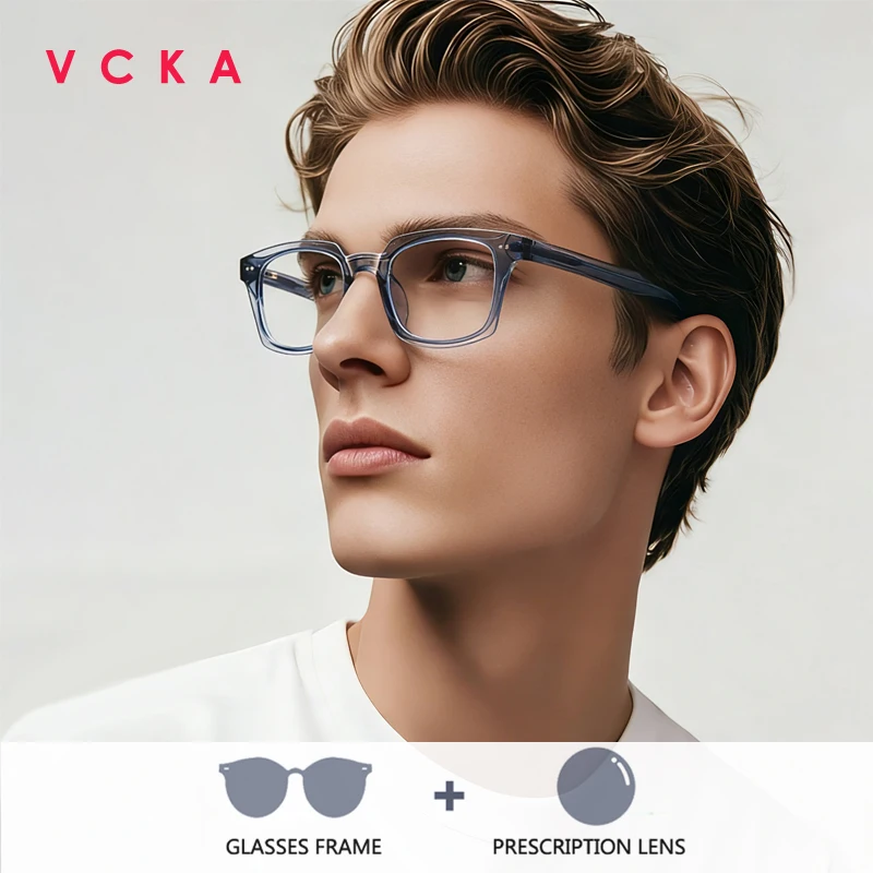 VCKA Square TR90 Men Women Glasses Frame Myopia Hyperopia Progressive  Anti Blue Light Optics Prescription Discolor Eyewear