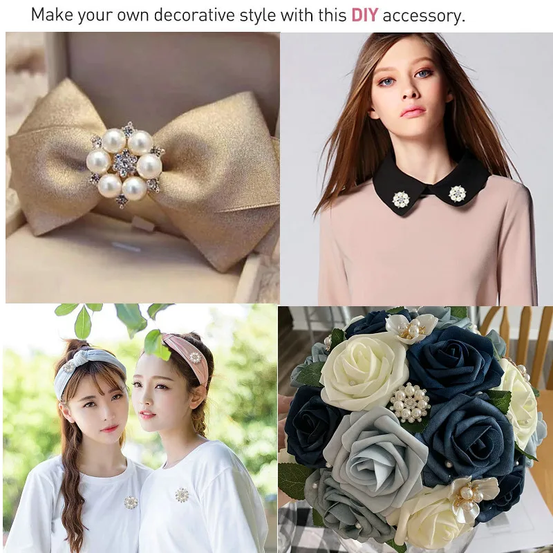 10Pcs Pearl Rhinestone Buttons Alloy Flat Back Snowflake Accessories for DIY Wedding Ornaments Clothing Hair Bow Flower Crafts