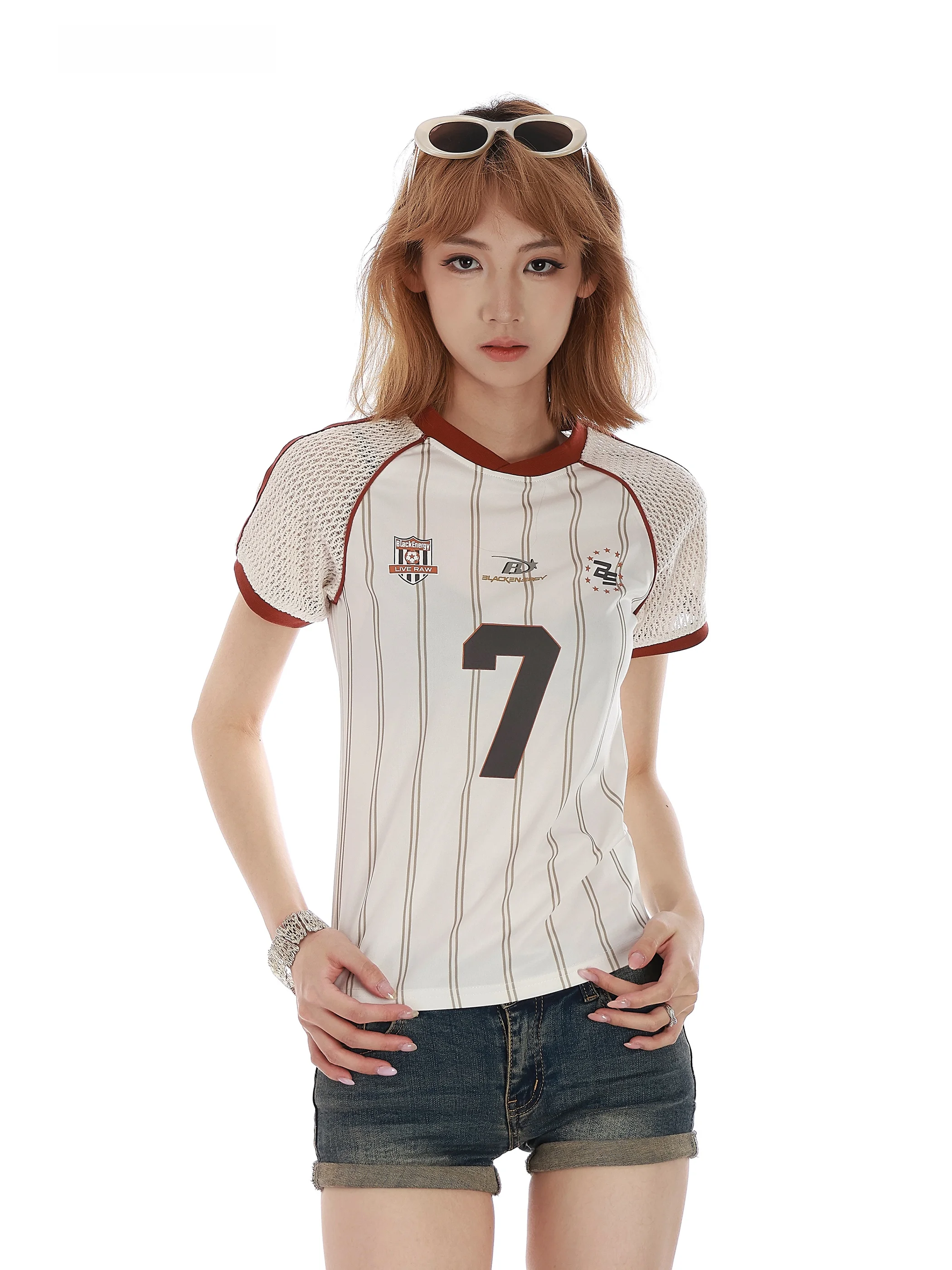 Vinmuk American Splice Stripe Shoulder Sport Shortsleeve Tshirt Women Summer Hot Girl Short Waist in Tshirt Casual Style Stan...