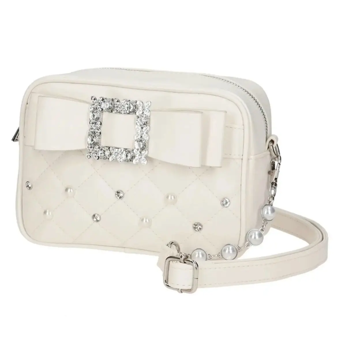 

Faionable Pearl Knot Crossbody Bag Sweet Diamond ids Small Square Bag Single oulder Bag for Young Women