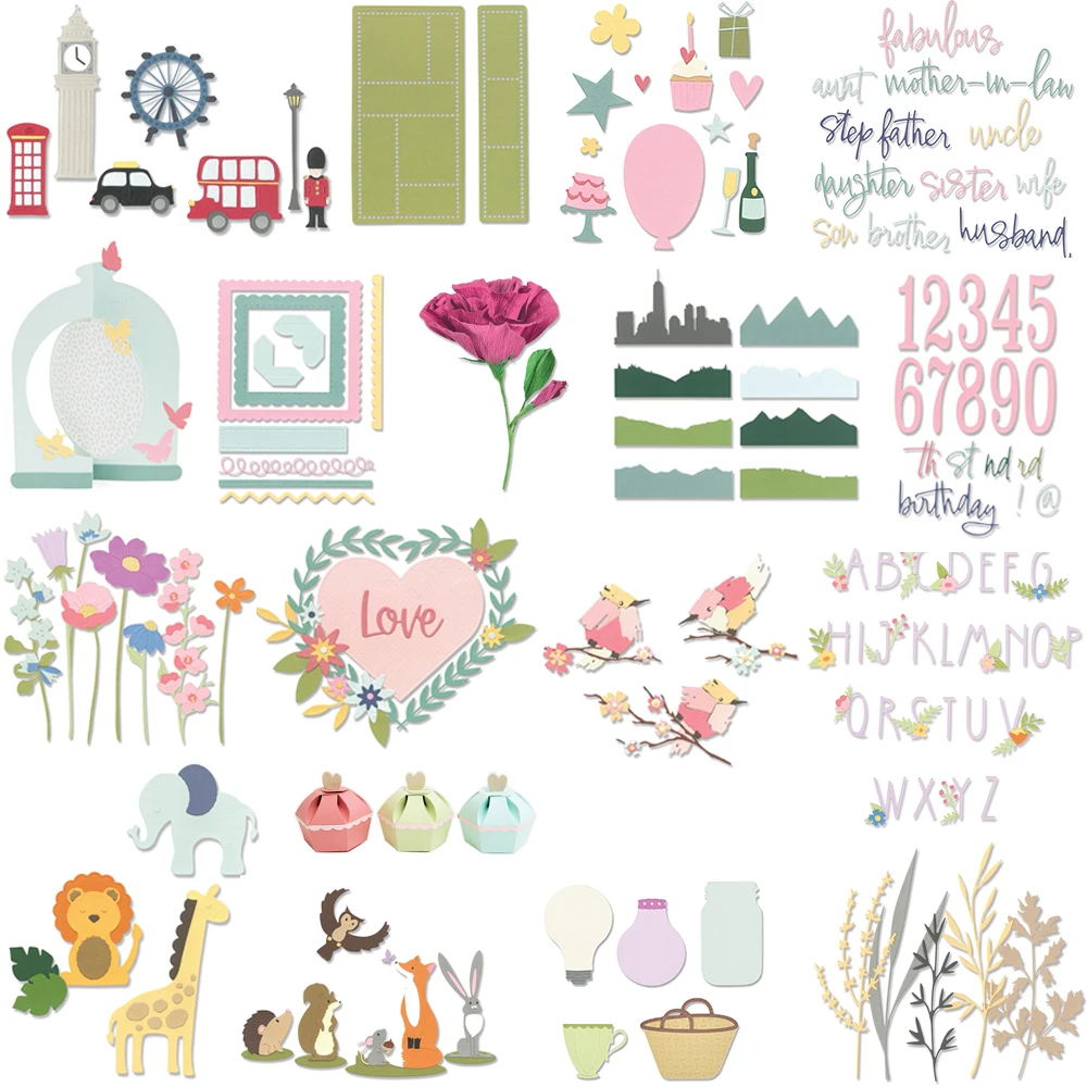 Fantastyczne kwiatowe alfabety Numery urodzinowe Wykrojniki Koperta Pudełko na babeczki Zestaw wycinania dla majsterkowiczów Scrarpbooking Tworzenie rękodzieła papierniczego