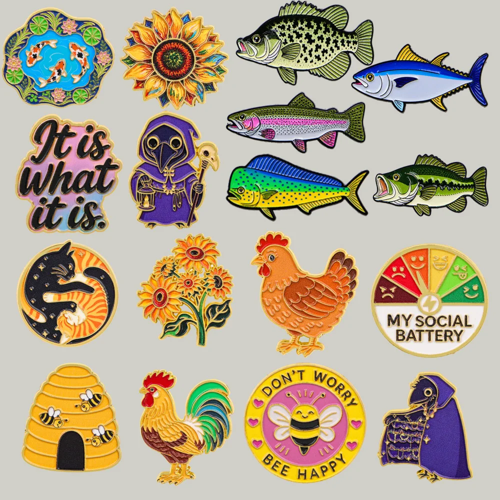 Funny Quote & Cartoon Animal Flower Cartoon Metal Enamel Pins and Brooches for Women Lapel Pin Fashion Jewelry Gift