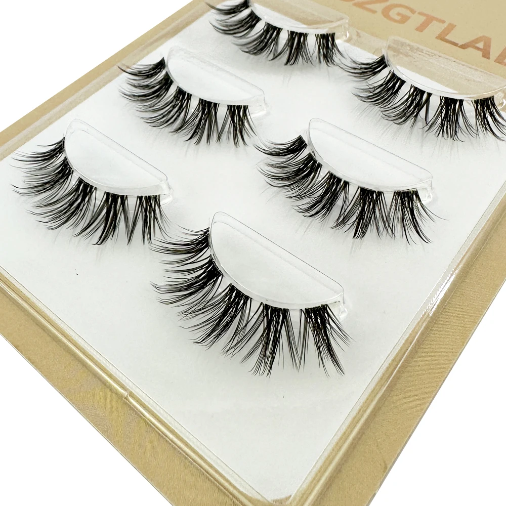 NEW 3Pairs Lashes manga Lashes 3D Clear Band Lashes Natural Look Wispy Mink Eyelashes Fluffy Cat Eye Lashes Pack Fake Eyelashes