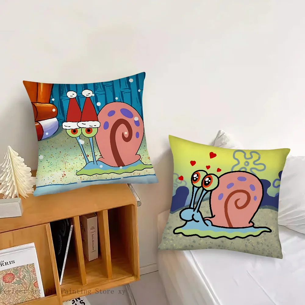 Cartoon SpongeBob Gary The Snail Pillow Case Fashion Square Pillowcase Bedroom Sofa Room Ins Decoration Leisure Cushion Cover