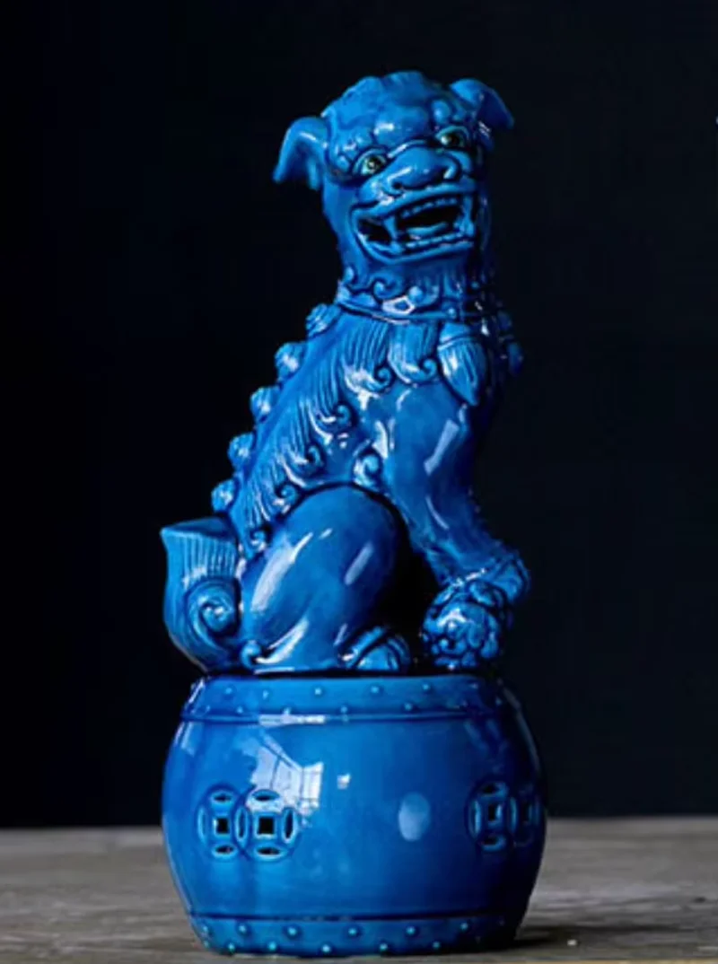 غرامة الصين جينغدتشن بولي الصقيل الخزف فو فو الحرس الأسد طبل تمثال زوج #3