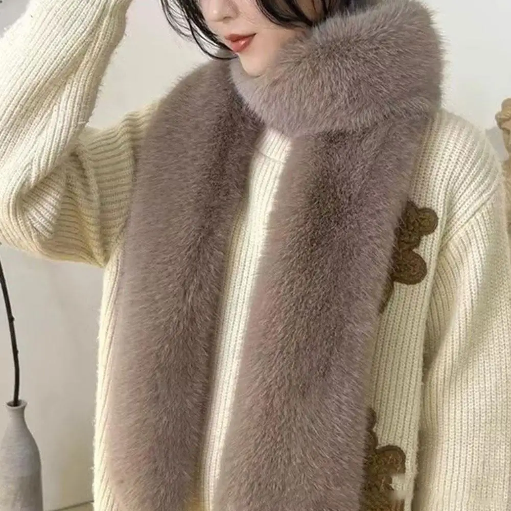 

Women Winter Warm Thicken Long plush Scarf Solid Color Faux Rabbit Fur Cold Proof Neck Warmer Scarves Women Cross Collar Scarf