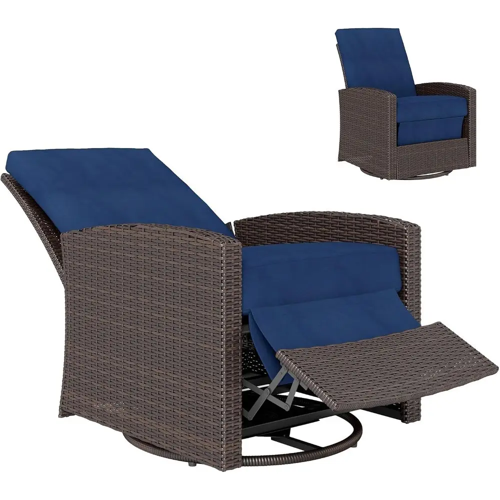 Outdoor Wicker Swivel Recliner Chair, or Patio, k Blue | Reclining Backrest, Liting ootrest, 360° Rotating Basic, Water-Resistan