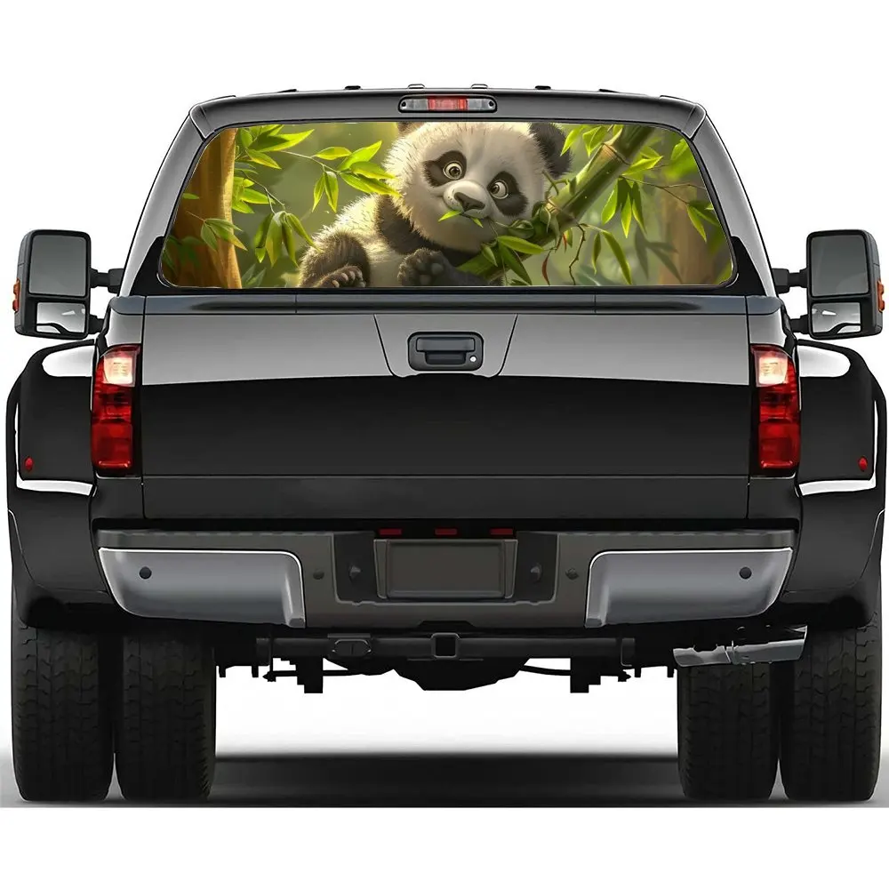 Animal Panda Climbing Bamboo Car Rear Windshield Sticker Truck Window See Through Perforated Back Window Vinyl Decal Decoration