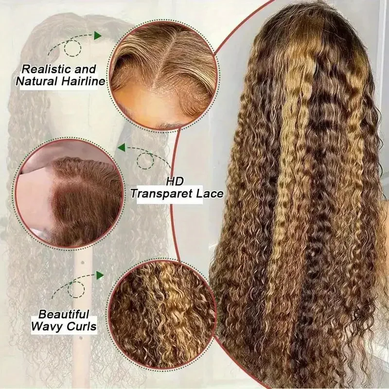 280 % Highlight Deep Wave Lace Frontal Perücke Braune Lace Front Echthaarperücken für Frauen Leimlose Perücke Echthaar bereit zum Tragen 4/27