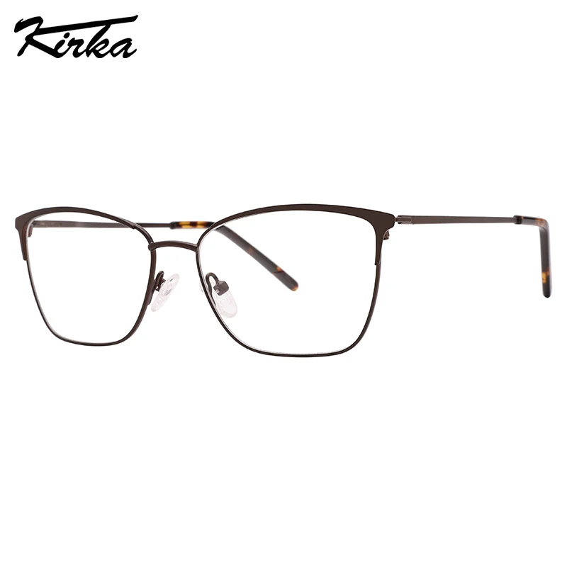 Kirka Female Eyeglasses Matt Cat Eye Ultralight Metal Frames Rectangle Lenses Optical Glasses Acetate Temple Tips MW1053