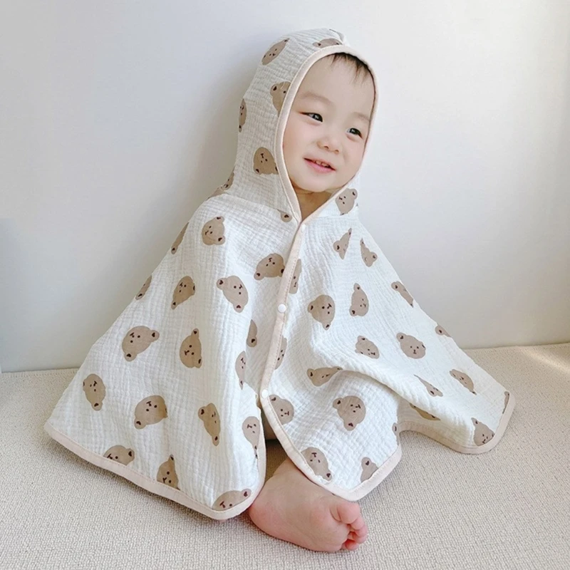 

Hooded Bath Towel Soft Absorption Wrap Blanket Newborns Cloak Bathrobe Printed Cape Shower Gift for Infant Toddlers