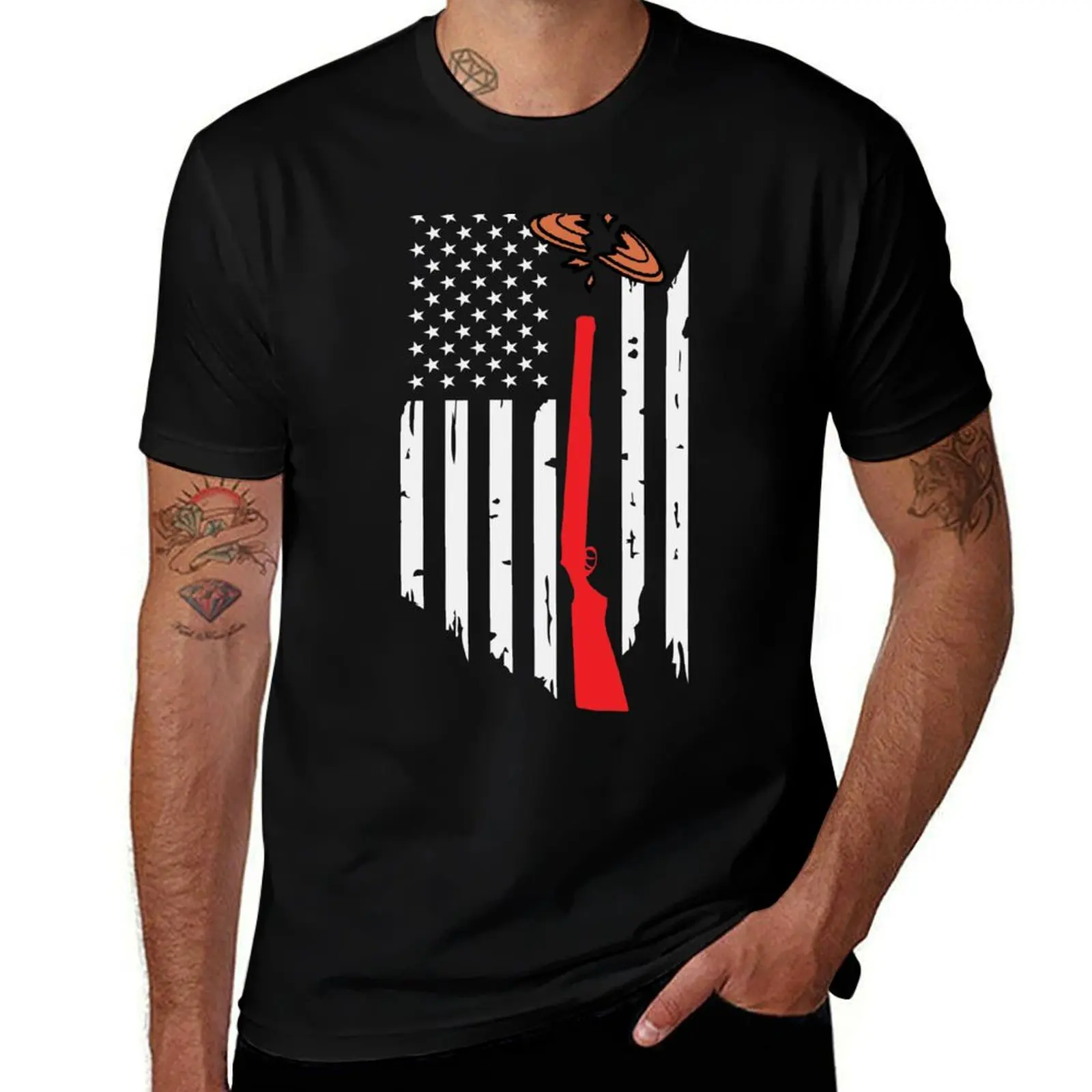 

Skeet Trap Clay Shotgun Shooting USA Flag T-Shirt man graphic t shirt cotton t shirt man T-shirt
