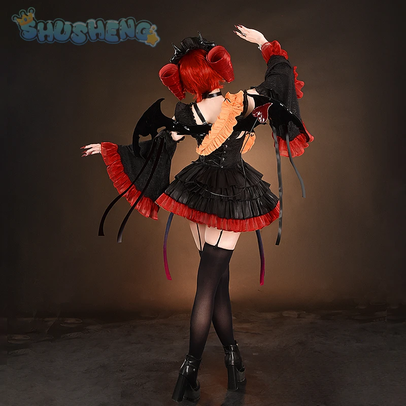 Anime Vtuber Kasane Teto Cosplay Costume New Dark Little Devil Dress Wings Wig Props Sweet Lolita Party Christmas Woman Uniform