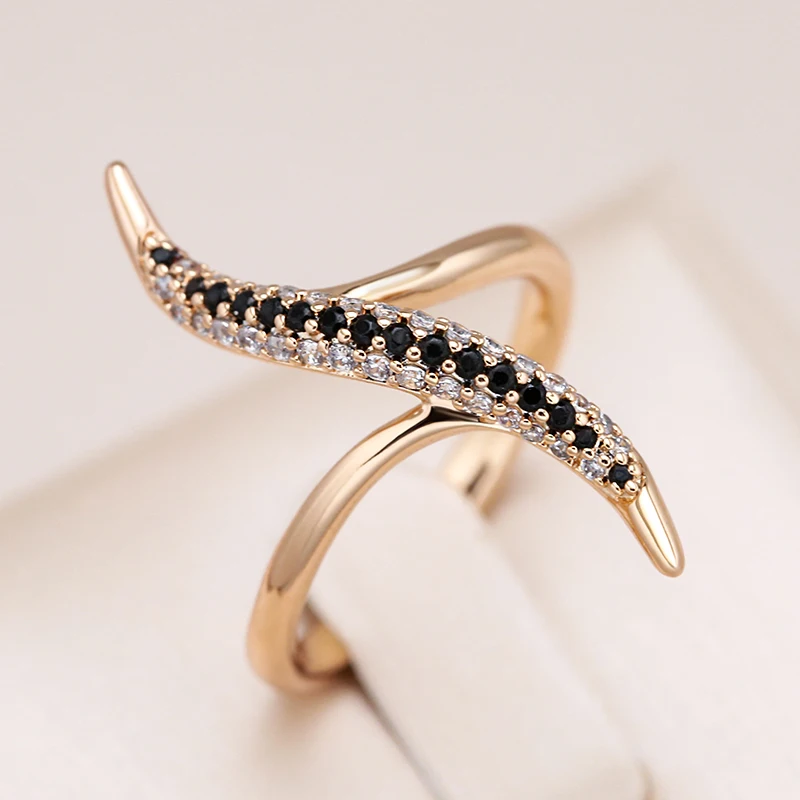 Kinel Unique Design White And Black Natural Zircon Rings For Women Fashion 585 Rose Gold Color Daily Fine Jewelry 2023 New