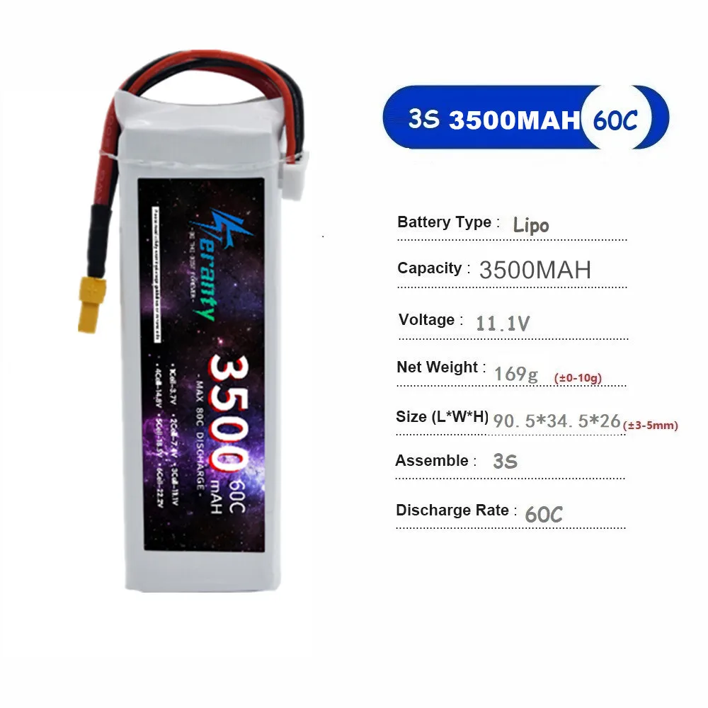 TERANTY 2S 3S 4S 6S يبو بطارية 3500MAH 60C 7.4V 11.1V 14.8V 22.2V بطارية ل RC سيارة الطائرة بدون طيار كوادكوبتر قارب 2 قطعة