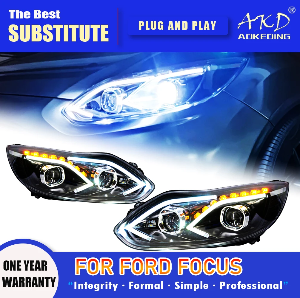 

AKD Head Lamp for Ford Focus LED Headlight 2012-2014 Headlights Focus DRL Turn Signal High Beam Angel Eye Projector Lens