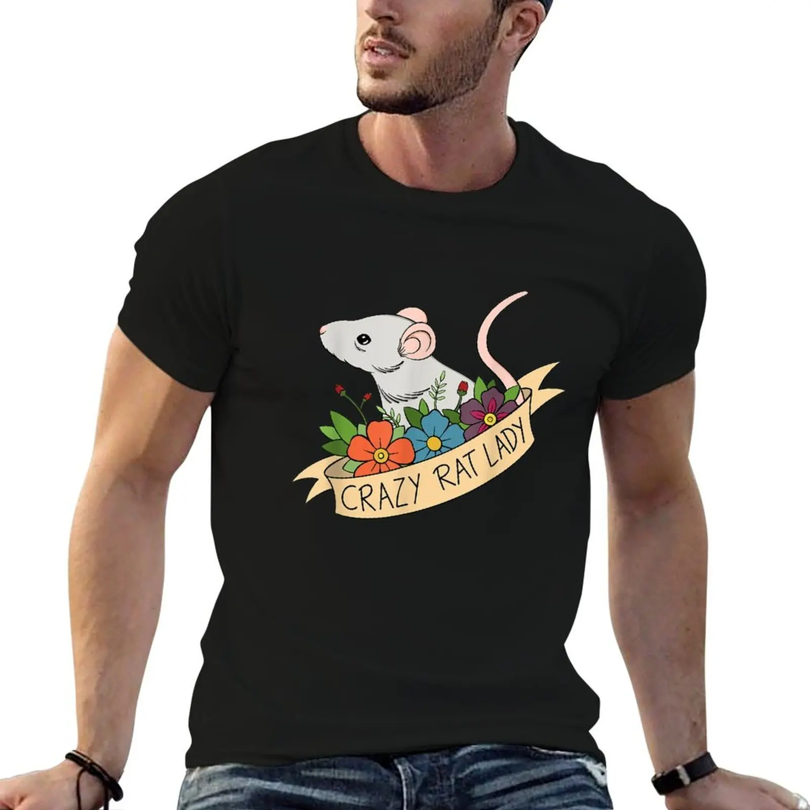 

Crazy Rat Lady Design with Flowers Pet Rodent T-Shirt t shirts with prints man t shirts cotton man t shirt heavy cotton T-shirt
