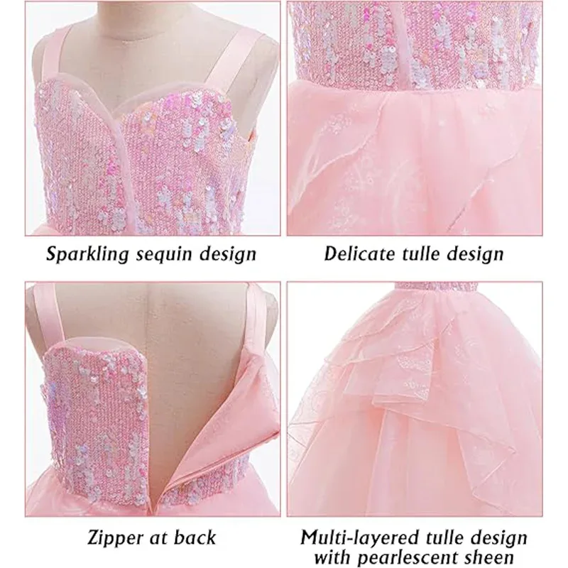 أزياء النساء الساحرة التأثيرية للبالغين فستان الأميرة من التول الوردي الشريرة + عصا + تاج غليندا تمويه امرأة فستان كرنفال الهالوين