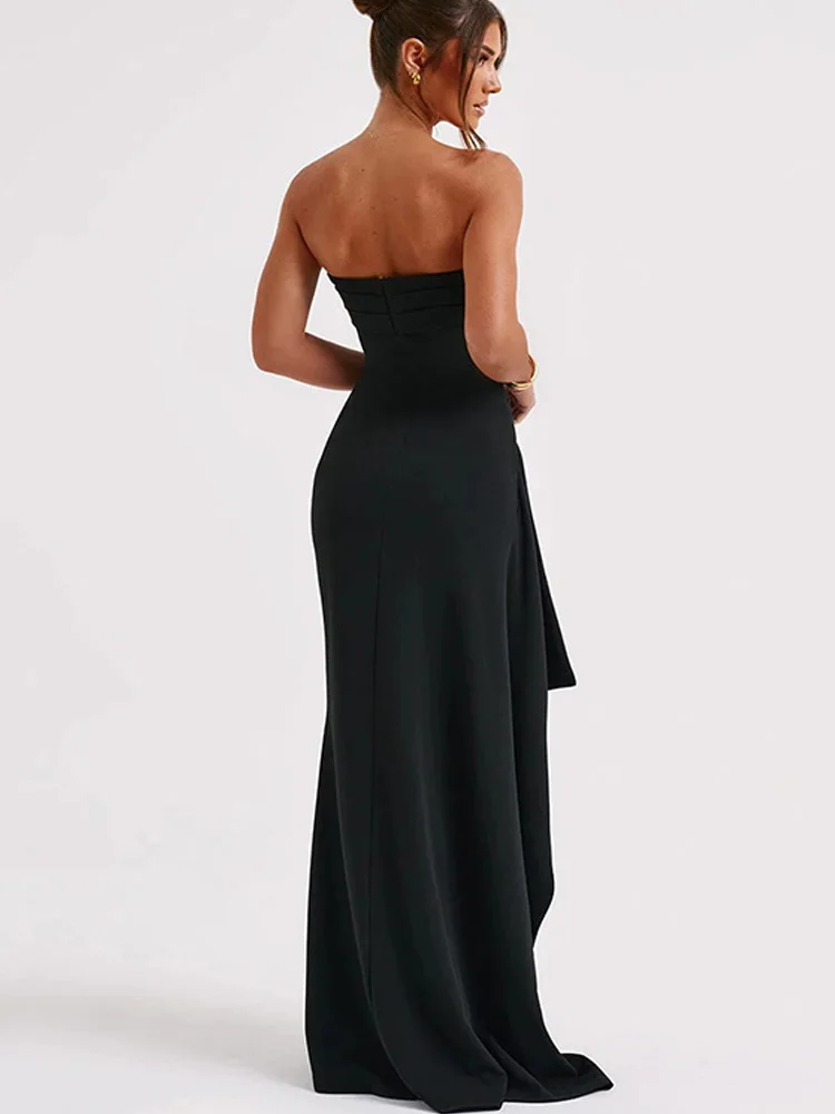 เดรสยาวเปิดไหล่ ไร้สาย ผ่าสูง สำหรับงานปาร์ตี้ ผู้หญิง แขนกุด ทรงเข้ารูป ชุดราตรี ชุดออกงานกลางคืน สไตล์หรูหรา