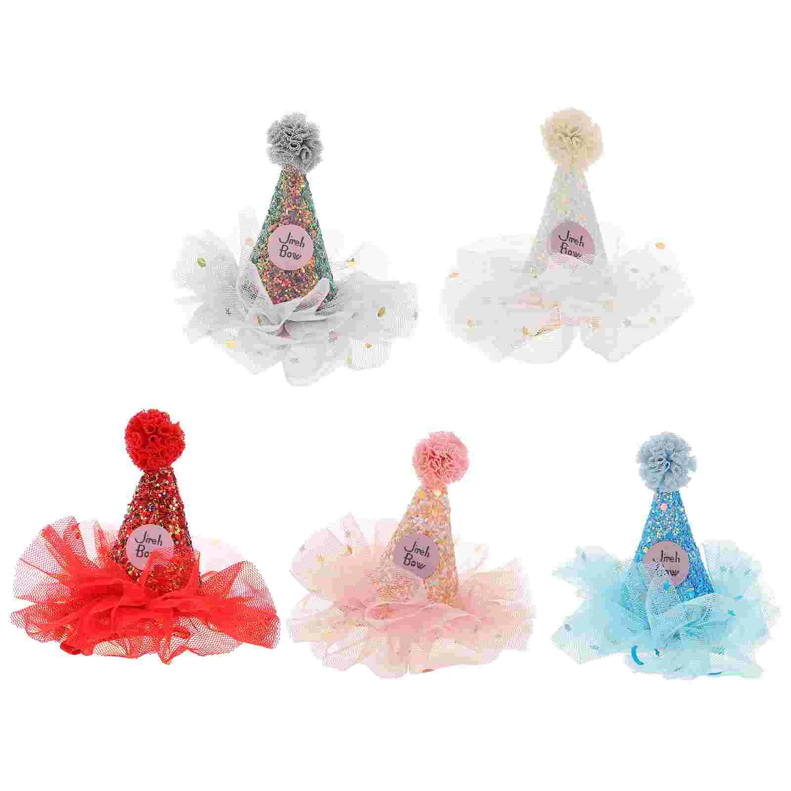 

5 Pcs Hair Toppers Birthday Hat Hairpin Mesh Yarn Gift Headdress Sequin Clip-On Net Child