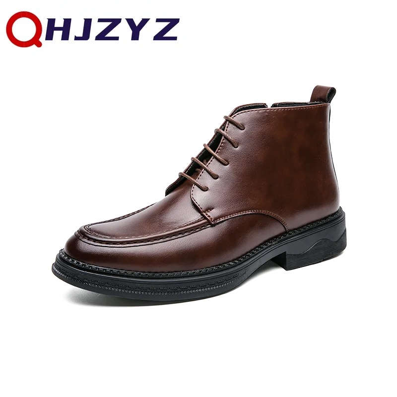 British Style Man Fashion Trends Boots New Arrival Casual Leather Boots Senior Ankle Boots Comfy High Top Male Stree Shoes Botas