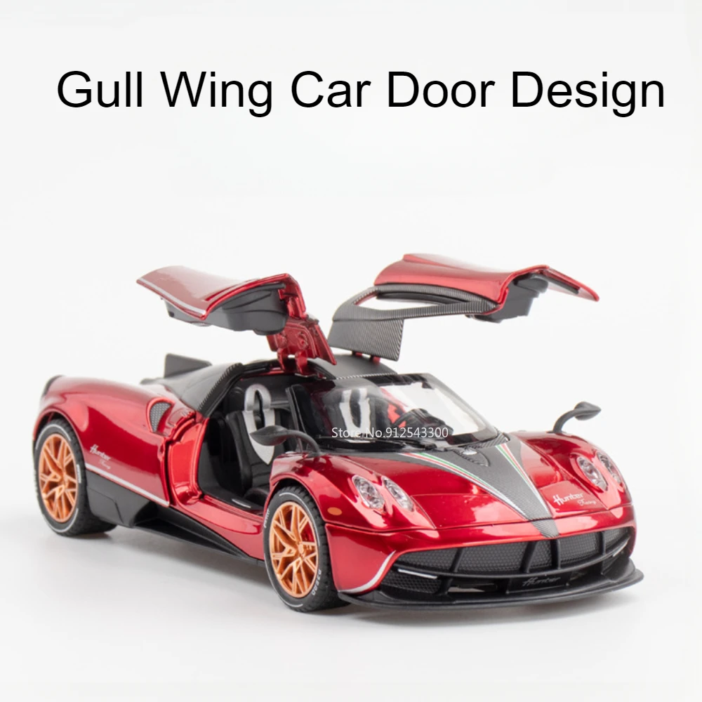 1:22 pagani huayra modelo de carro esportivo brinquedo liga diecast portas abertas som luz puxar para trás supercar em miniatura feriado crianças presentes