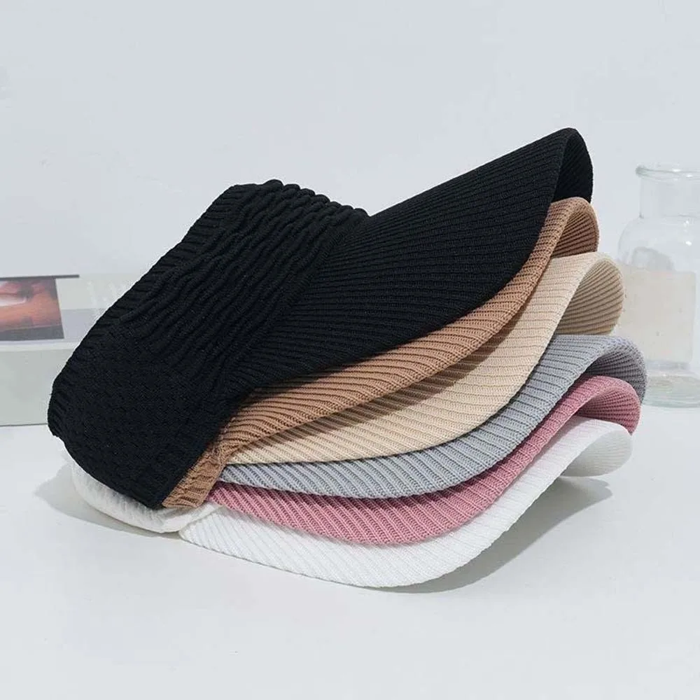 Portable Fish Scale Knitted Visor Cap Solid Color Polyester Long Brim Sun Cap Lightweight Versatile Sunscreen Empty Top Hat