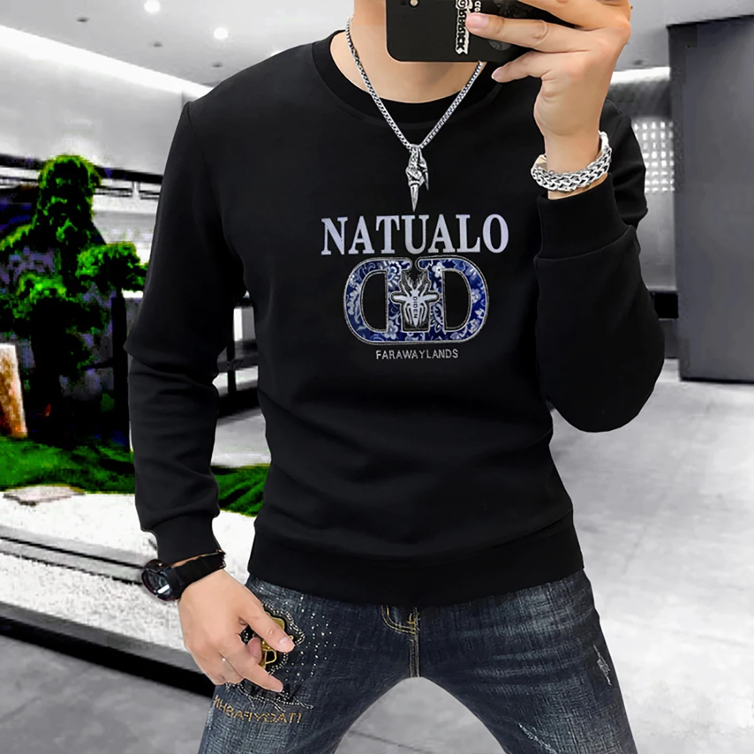 Men's New Sweatshirt Fashionable Hot Diamond Printing Male Hoodies Premium Quality Cotton Top Casual Pullover Stylish Clothing