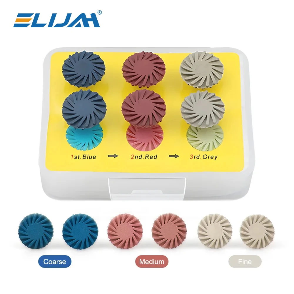 6Pcs/Box Dental Composite Resin Polishing  Disc Rubber Polisher 14mm Wheel 3 Colors Spiral Flex Brush Dentistry  Instrument