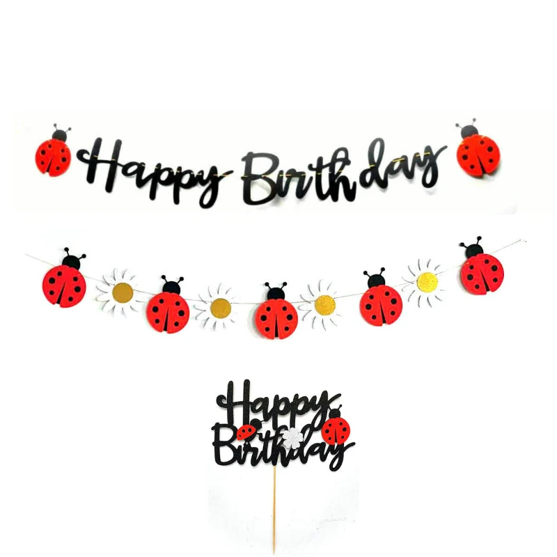 Ladybug Happy Birthday Cake Topper Little Ladybug Party Decoration Daisy Cake Topper for Ladybug Theme Birthday Party