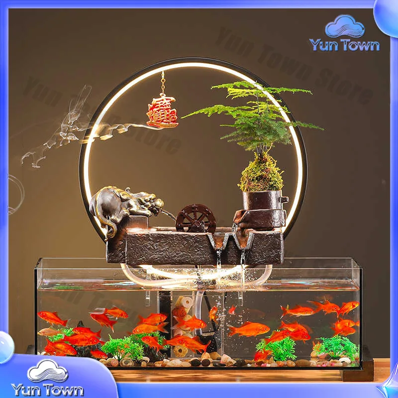 Jinchan Flowing Water Recruits Talents Goldfish Tank Ornament Circulating Glass Landscape Living Room Office Desktop Small