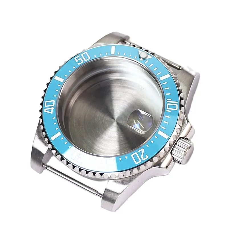 40mm Sub Gmt Style Turquoise Ice Blue Ceramic Bezel Insert Sapphire Glass Steel Case For Skx007 Nh35 Nh36 Movement Watch Parts