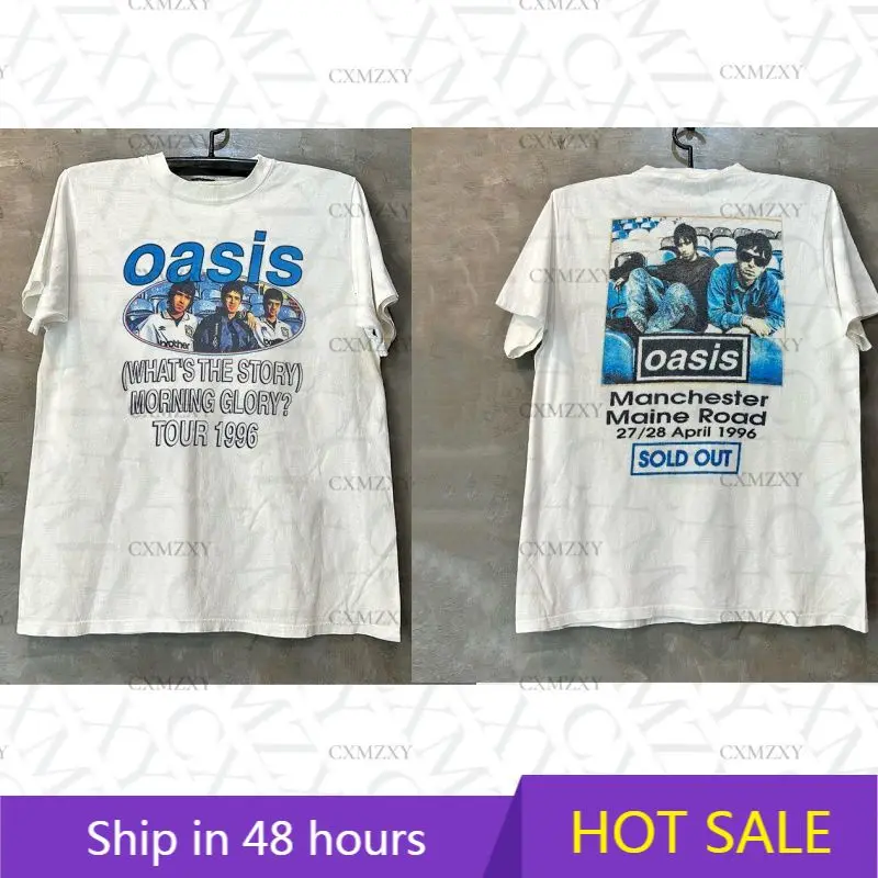 

Oasis Oasis Rock Band Short Sleeve T-Shirt Rapcore Portrait Atmosphere American Street Ruffian Handsome Half Sleeve Men