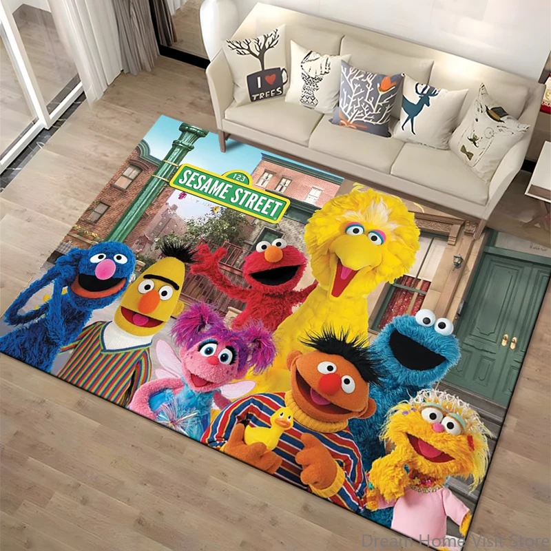 

15 Sizes S-Sesame S-Street Theme Carpet Rug for Living Rooms Bedroom Entrance Door Decor Mat, Kids' Play Non-slip Mat Great Gift