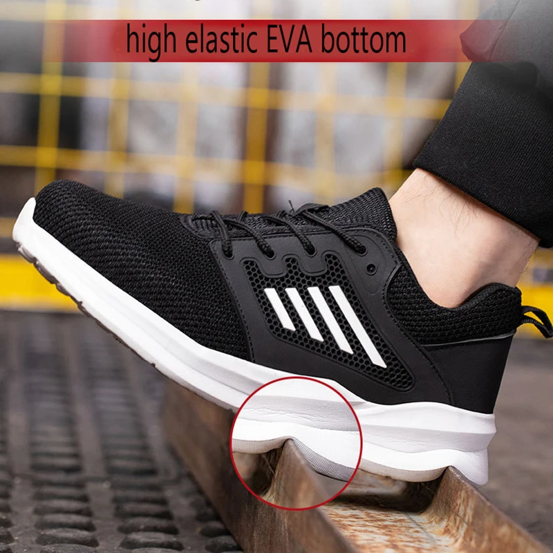 Men Work Safety Shoes Lightweight Indestructible Work Sneakers Security Steel Toe Shoes Safety Protective Women Boots Black
