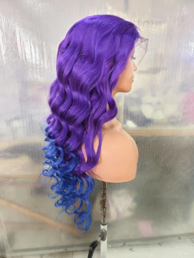 Ombre Purple-Blue Human Hair 13x6 HD Lace Front Wig Loose Wave Ombre Purple-Blue 13x4 Transparent Lace Frontal Wigs For Women