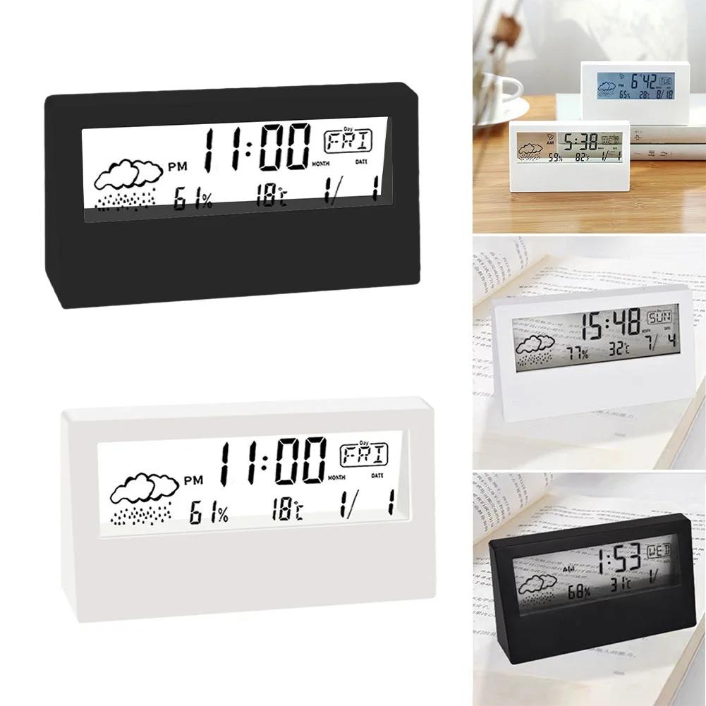 Alarm Clock Thermo-Hygrometer Clock Creative Weather Display Electronic Home Decoration Supplies Plastic Black And White