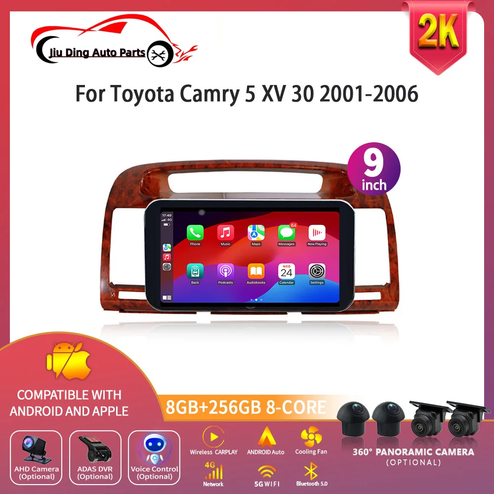 For Toyota Camry 5 XV 30 2001 - 2006 Red Car Radio Wireless Android Multimedia Navigation Apple CarPlay GPS Touch Screen Stereo