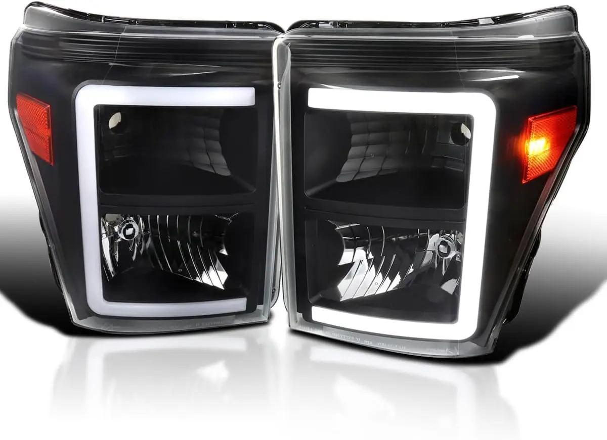 

Headlights with Dynamic LED Strip, Left and Right Assembly for 2011-2016 Super Duty F-250 F-350 F-450 F-550, Black Housing, Pair