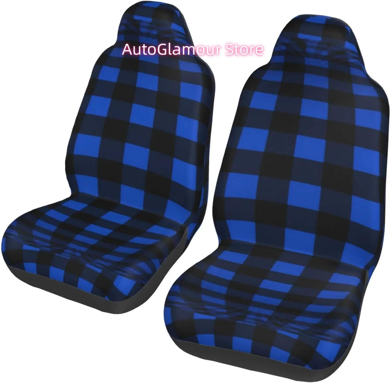 Blue and Black Buffalo Check 2-Piece Seat Cover Complete Set - Elastic Seat Protection Cover for Cars, Trucks, Su